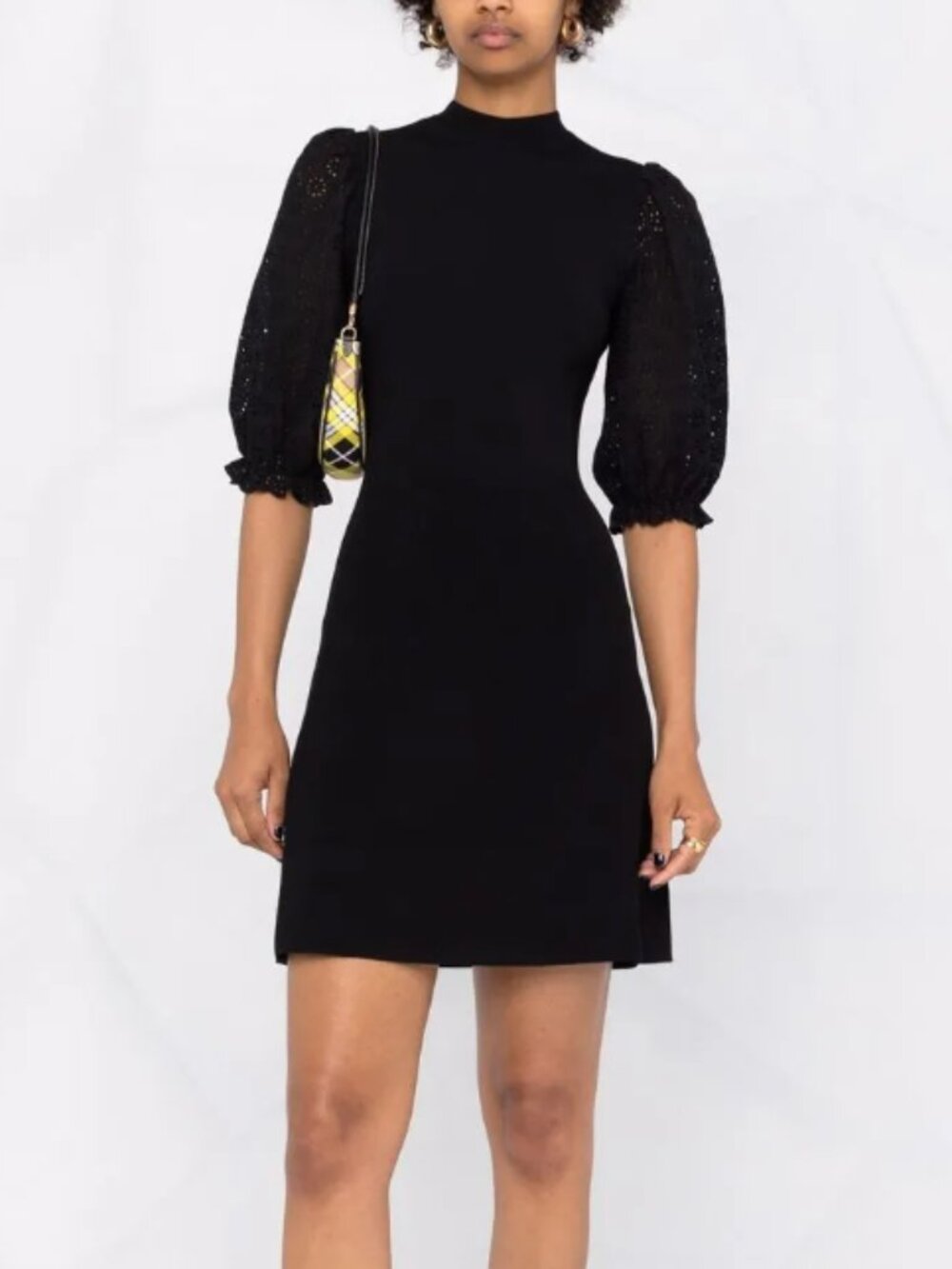 NWOT Maje Knit Dress with Guipure Sleeves, Black, FR 34 / US XS